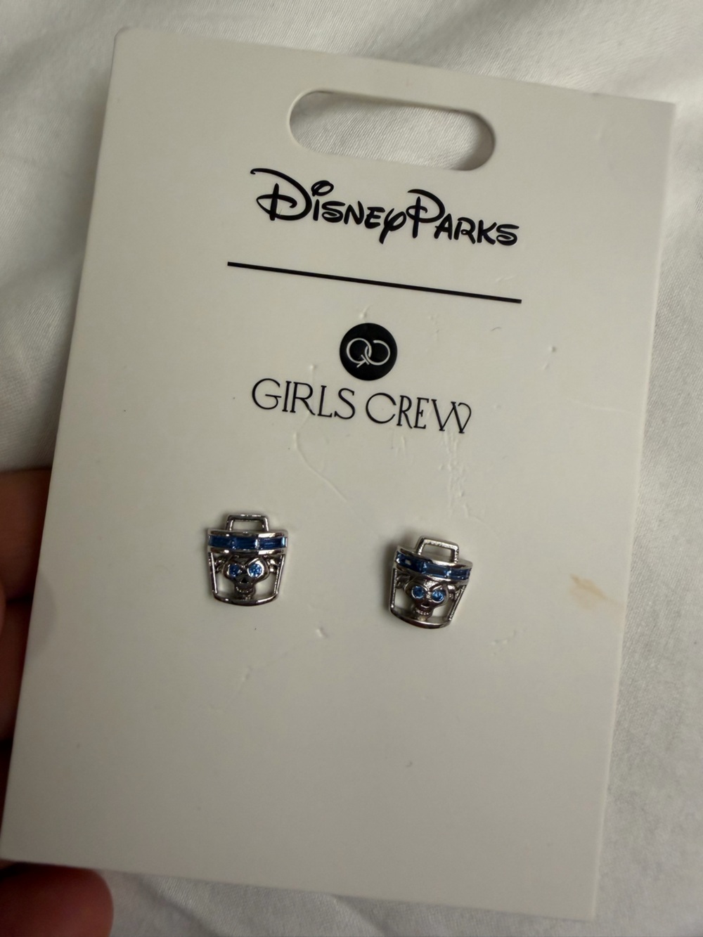 Girls Crew Disney Parks Silver & Blue hatbox haunted mansion Stud Earrings